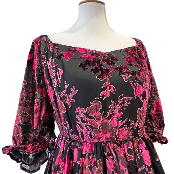 Torrid 16 Dress Retro Cocktail Plus Semi Formal Velvet Burnout Babydoll Dress - Picture 12 of 17